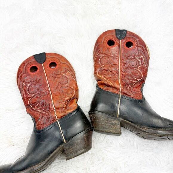 Ariat Square Toe Red & Black Embroidered Leather Western Cowboy Boots - Picture 8 of 14